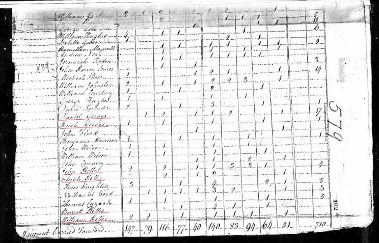 1810 US Census Fairfield SC w William a John a Elijah a Burrell Hollis a Daniel a Hugh Goings marked snip