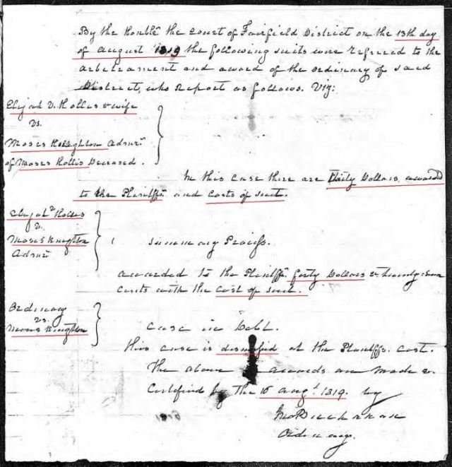1815 Moses Hollis probate 10 judgment marked snip