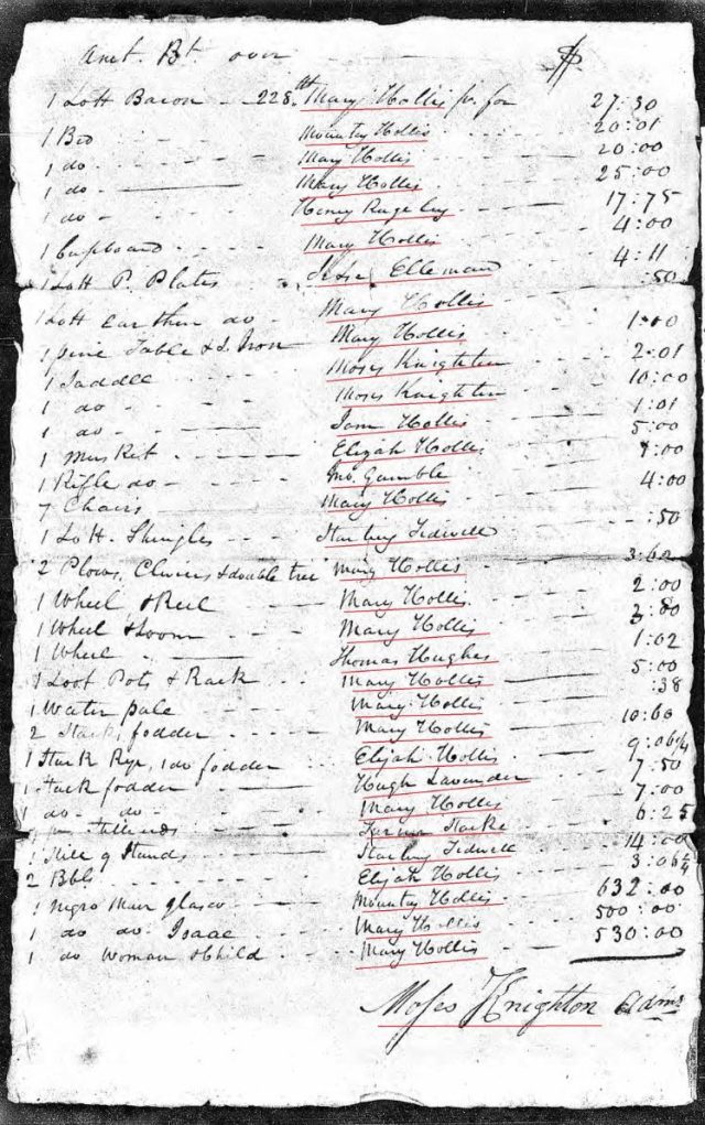 1815 Moses Hollis probate 10 sales marked snip