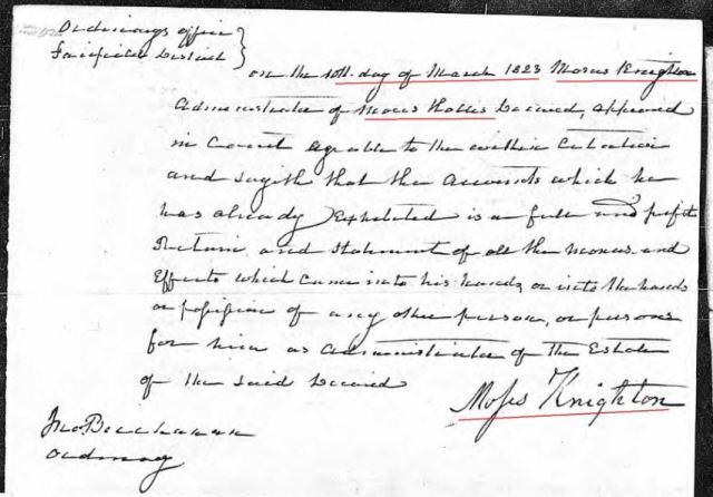 1815 Moses Hollis probate 12 court finding marked snip