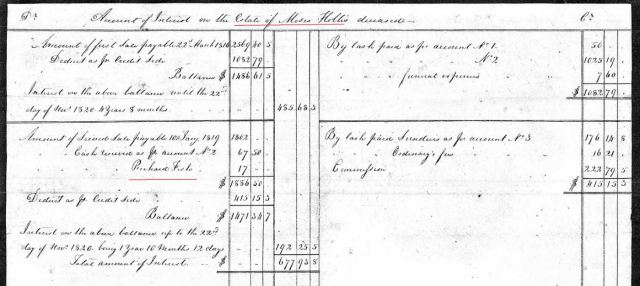 1815 Moses Hollis probate 3 account marked snip