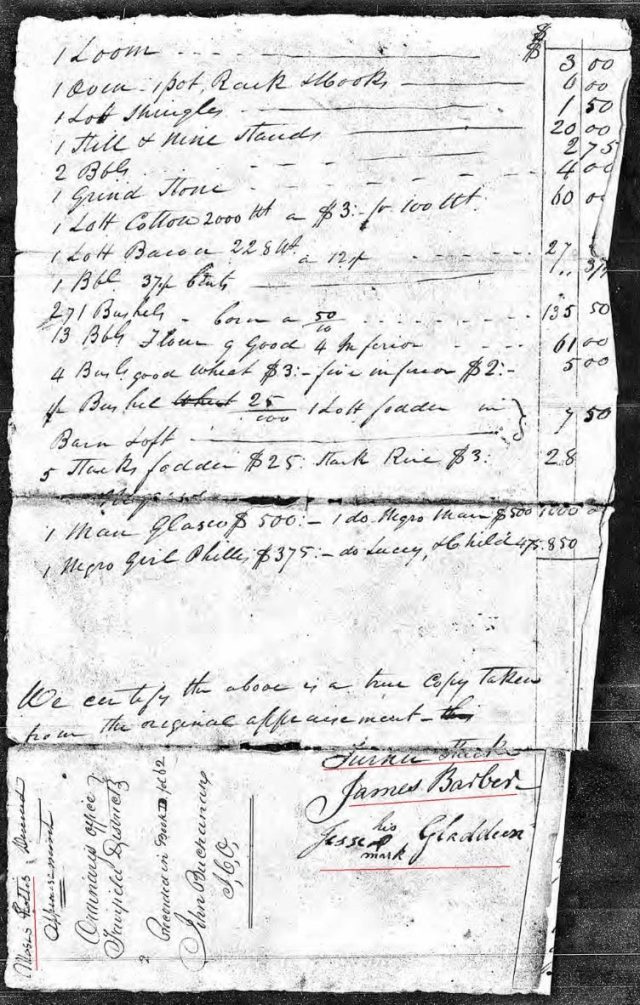 1815 Moses Hollis probate 5 inventory marked snip