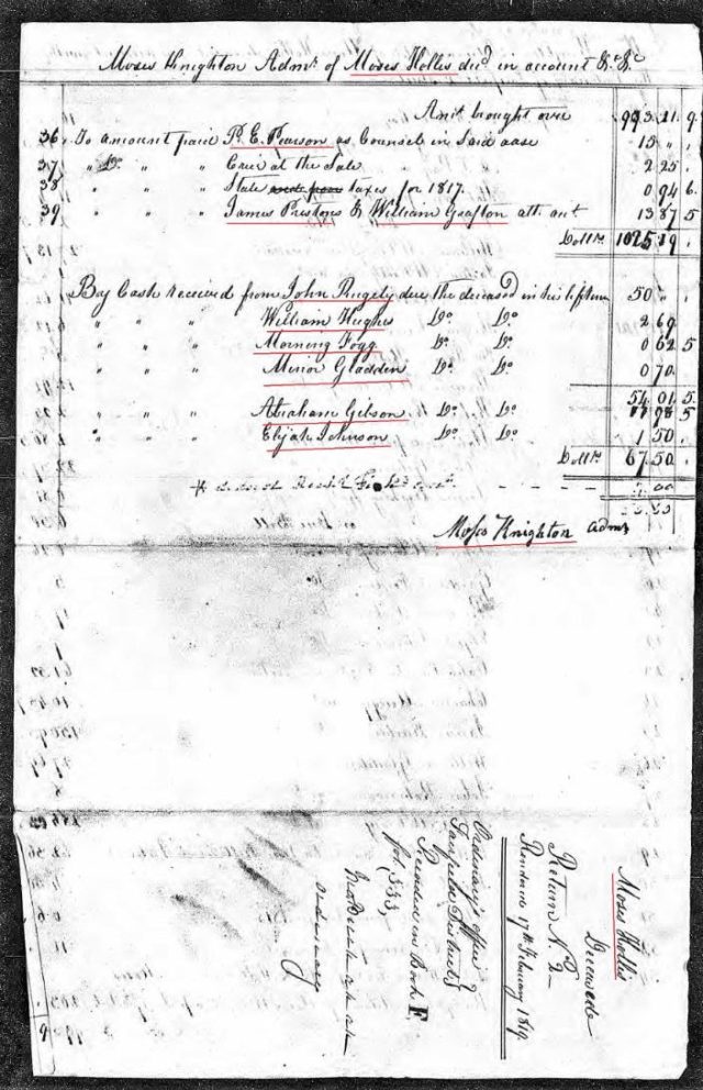 1815 Moses Hollis probate 9 sales marked snip 1
