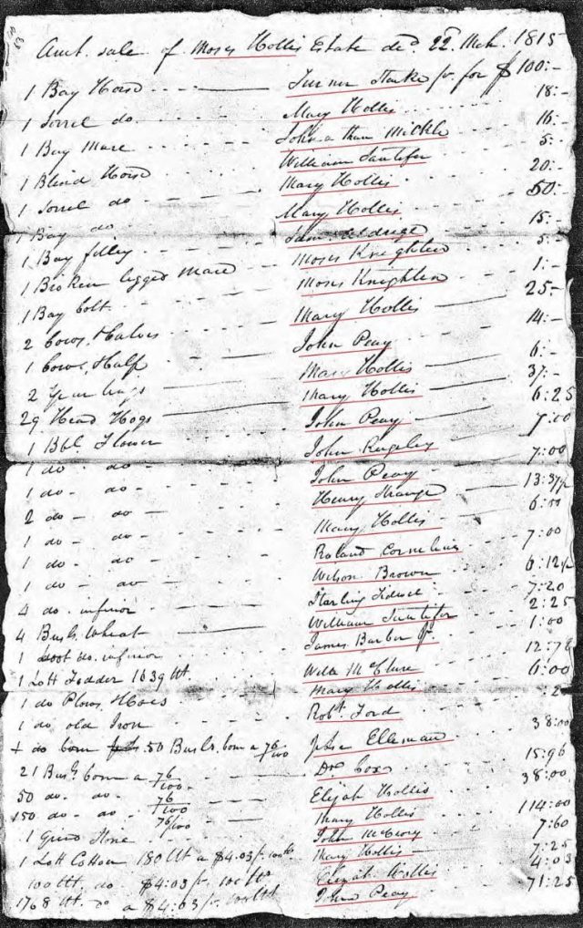 1815 Moses Hollis probate 9 sales marked snip 2