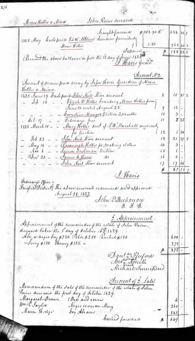 1825 Moses Hollis a minor child of Moses Hollis decd probate ppw 3 accounting marked snip