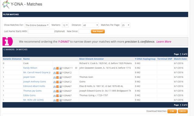 YDNA Matches 12 markers p2