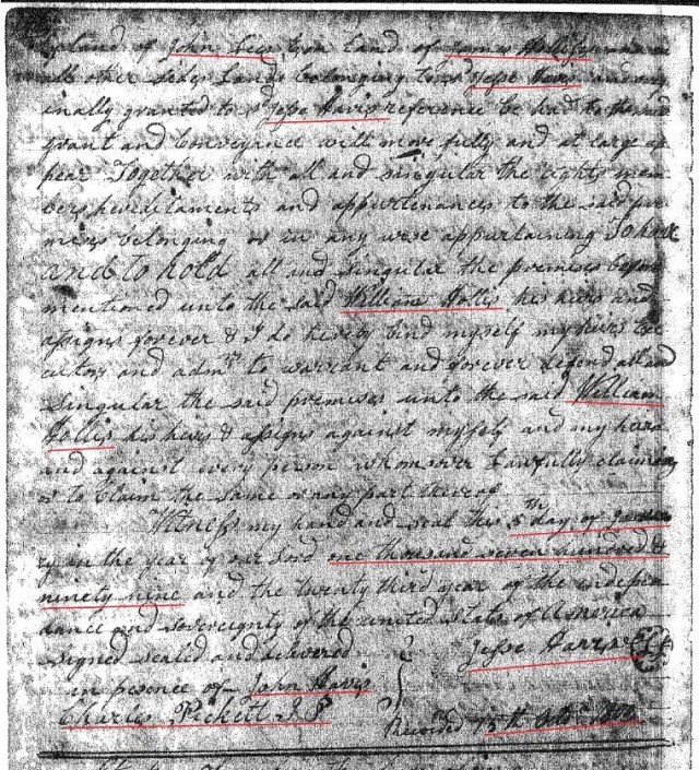 1799 Deed_N_0146a Jesse Havis to Wm Hollis Jr marked snip