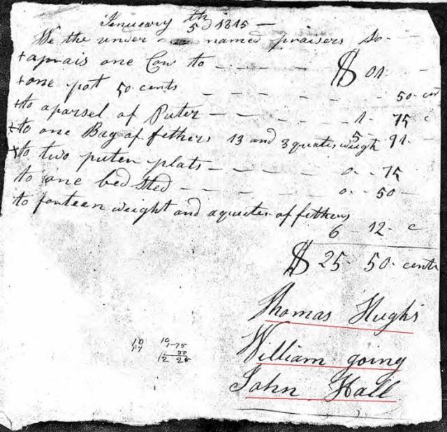 1815 Jan 5 Sarah Hollis widow of James probate 3 sale marked snip
