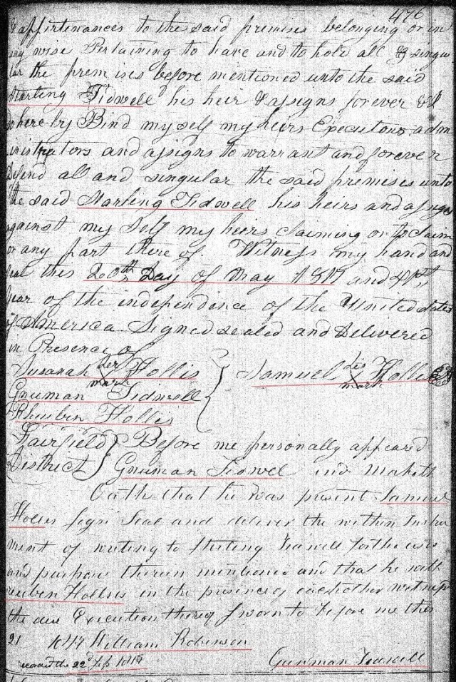 1817 Deed_Y_0476a Samuel Hollis to Sterling Tidwell 100a in Fairfield SC marked snip