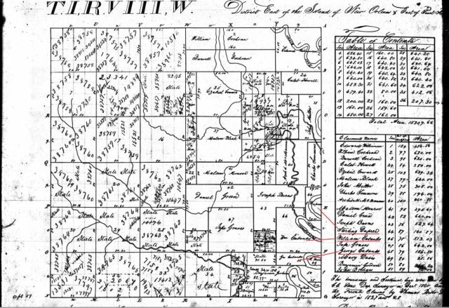 1820 St Stephens MS plat map of William Eubanks a George Eubanks a Sterling Dupree T1N 8W marked snip