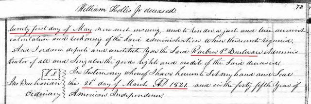 1821 Mar 21 William Hollis Jr estate letters of admin 2 marked snip