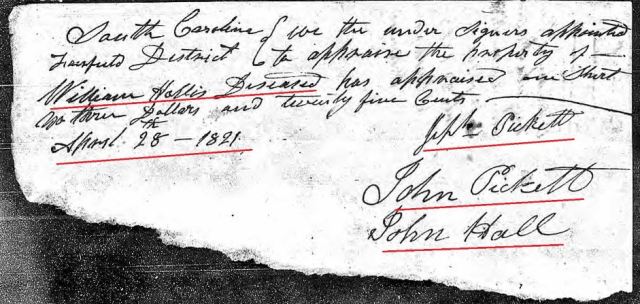 1821 Apr 21 William Hollis Jr appraisal return loose ppw marked snip