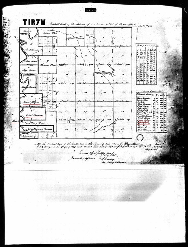 1845 St Stephens Meridian MS plat w John Eubanks a George Eubanks a Sterling Dupree resurveyed in 1845 marked
