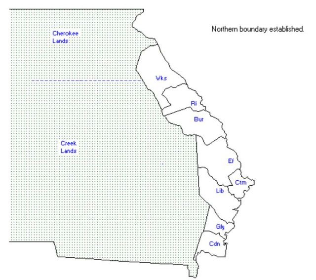 map in 1780 of Georgia Counties