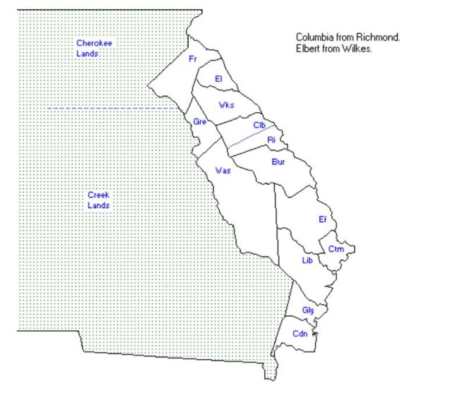 map in 1790 of Georgia Counties