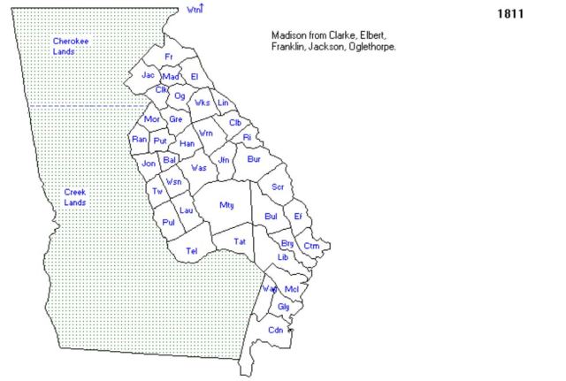 map in 1811 of Georgia Counties