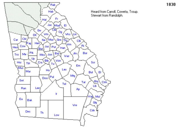 map in 1830 of Georgia Counties