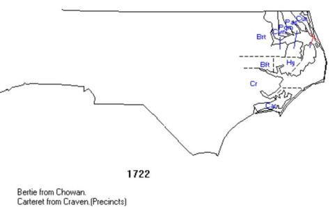 North Carolina county locations in 1722