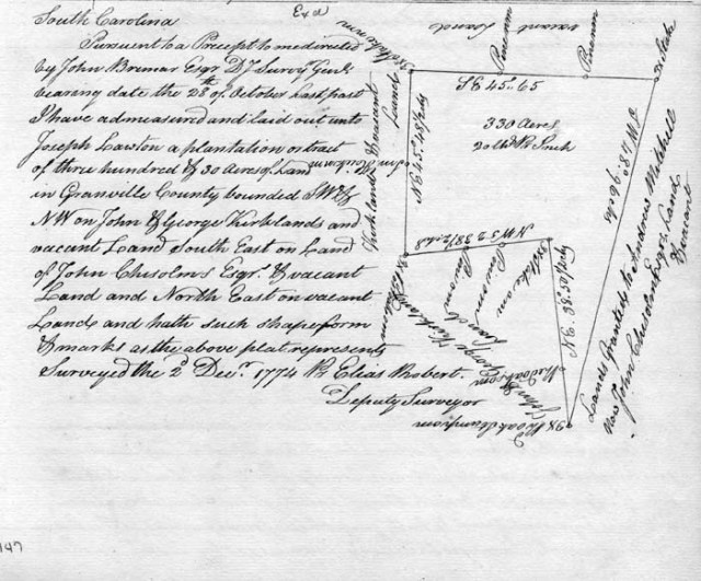 1774 Dec 2 John Chisholm adj to Joseph Lawton in SC