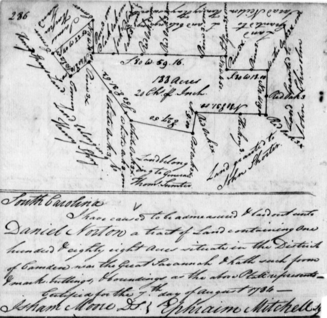 1784 Aug 7 John Chisolm adj to Daniel Norton in Camden Dist SC
