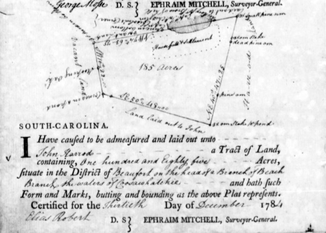 1784 Dec 30 John Chisolm adj to John Harrod in SC