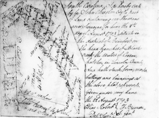 1793 Aug 22 John Chisolm plat for 1000 acres in SC