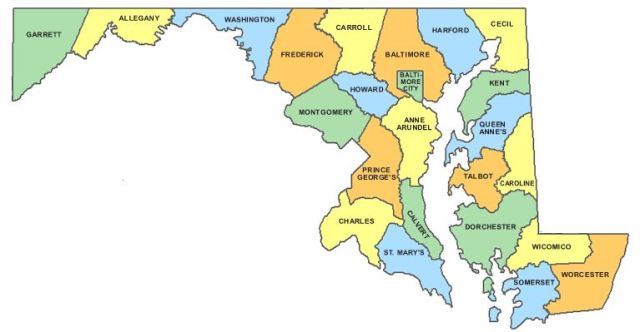 Maryland map of counties