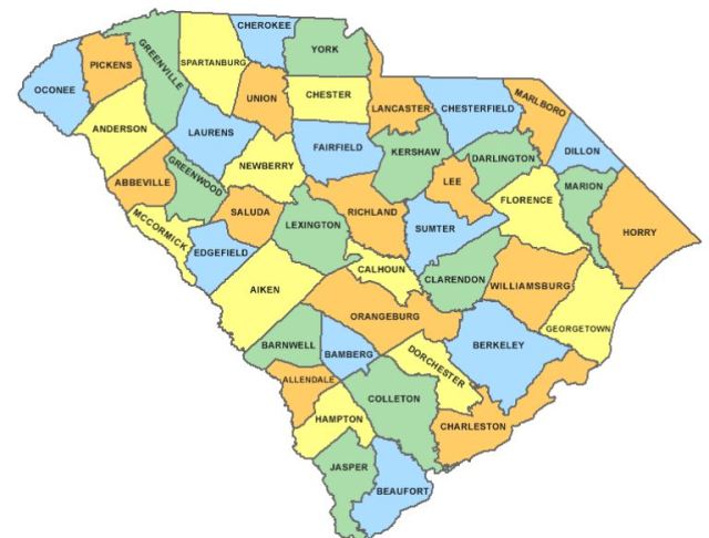 South Carolina county map