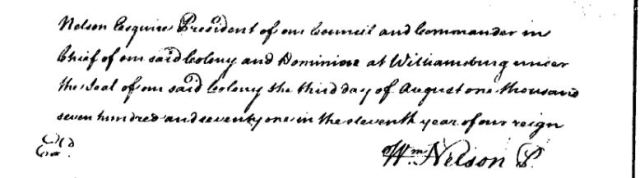 1771 Aug 3 - Land grant James Watson, grantee. Louisa County, Virginia 02