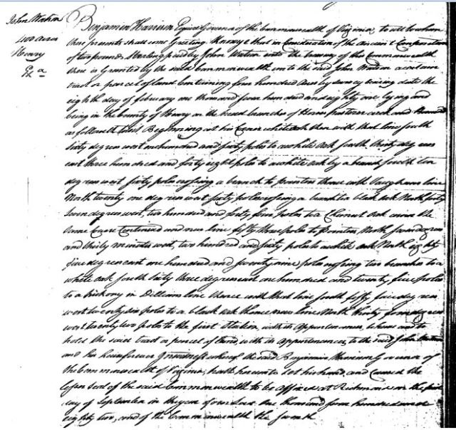 1782 Sept 1 - Land grant John Watson, grantee. 400 acres. Henry County, Virginia 01