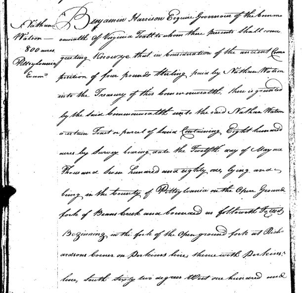 1784 May 1 - Land grant Nathan Watson, grantee. Pittsylvania County, Virginia 01