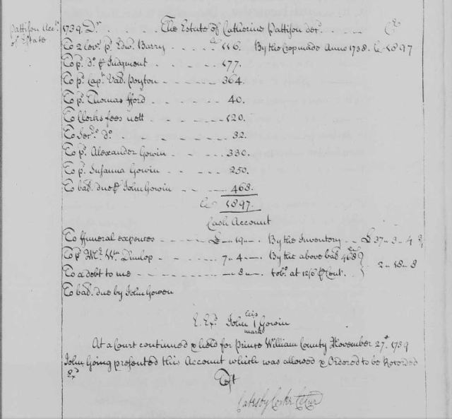 1739 Last WIll and Testament of Catherin Padderson in Prince William Co Va p 7 with account bk c p 199