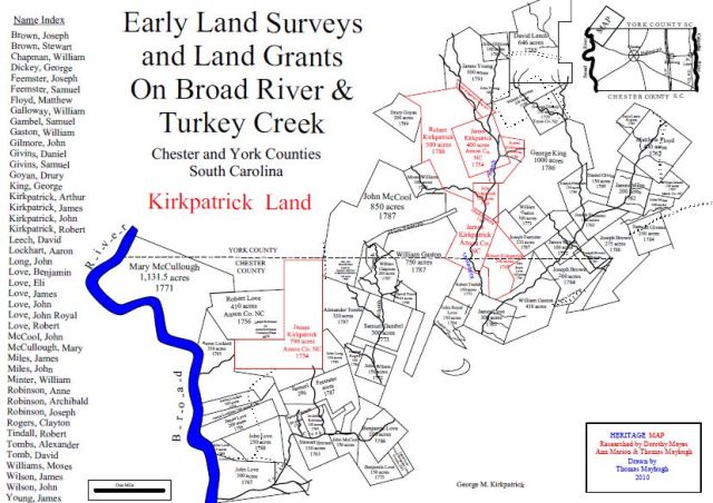 Chester County SC early surveys and grants on Broad River and Turkey Creek
