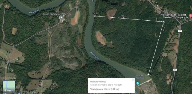 Drury Going land where he lived marked off Google Maps and measured by chains and links in Chester Co SC