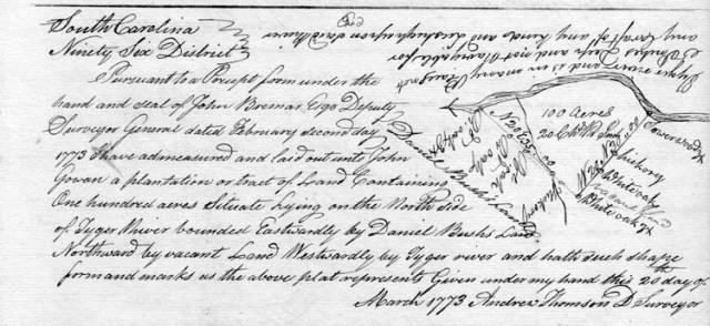 1773 March 20 John Gowan received 100 acres on Tyger River.