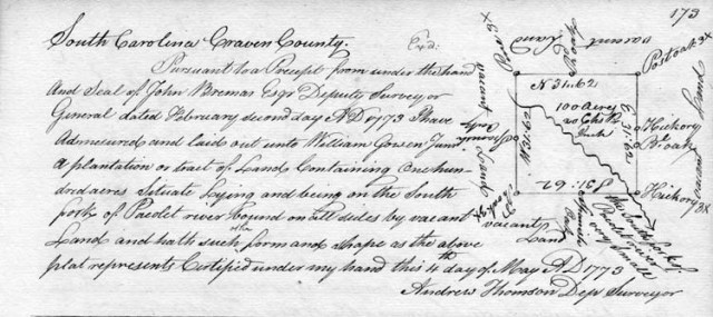 1773 May 4 WILLIAM GOWAN JR, PLAT FOR 100 ACRES ON PACOLET RIVER 2d