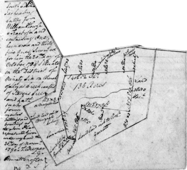 1790 Nov 30 William Howle plat for 135 acres on Lloyds Creek, Ninety Six Dist w George Gowan