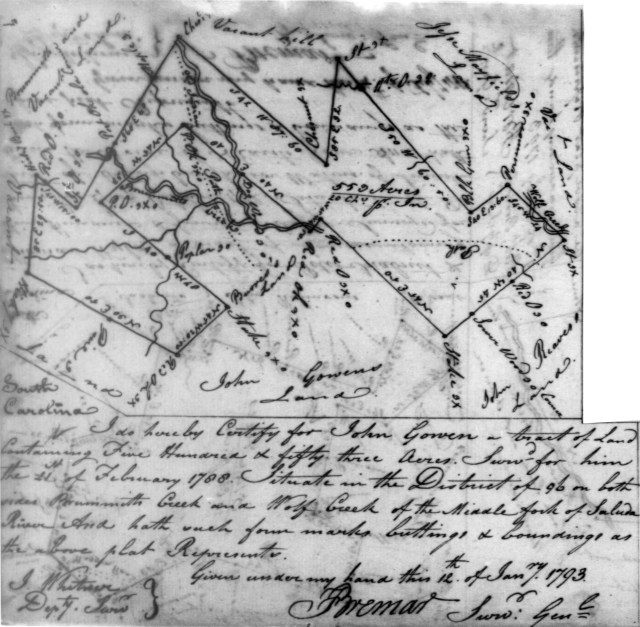 1793 Jan 12 John Gowen, Plat For 553 Acres On Brummitts And Wolf Creeks, Ninety Six District, SC