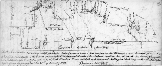 1793 Jan 22 John Gowen Plat For 1,000 Acres On South Pacolate R, Btw Greenville And Spartanburgh Co, Washington And Pinckney Dists, SC