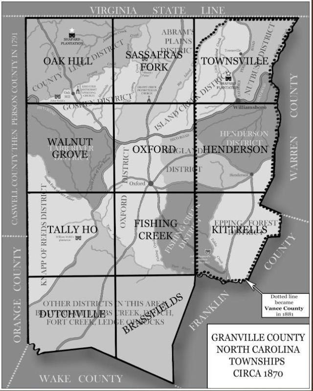 Granville Co NC map of districts in 1870
