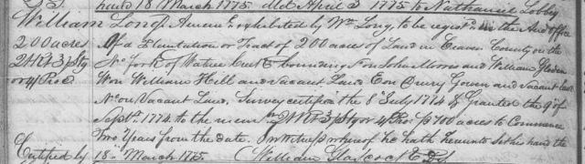 1775 Memorial for William Long adm to John Morris, William Gladen, William Hill and Drury Gowen