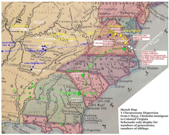 Pg 13 Sketch Map Y Chromosome Dispersion from I-M253 Chisholm immigrants