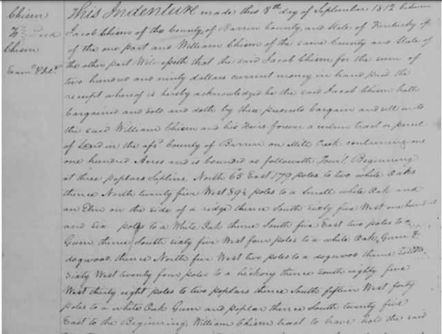 Sep 18, 1812 Jacob Chism deeded land to William Chism 01