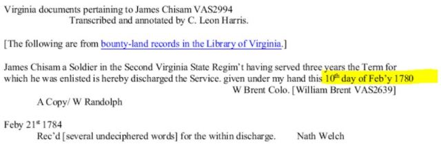 Virginia documents pertaining to James Chisam VAS2994