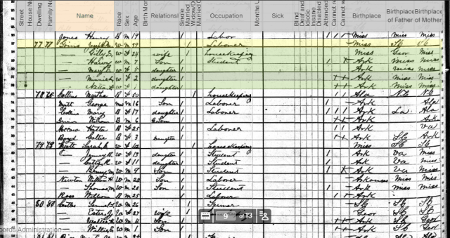 1880 US Census in Lincoln Co Ark with Sarah C Wyatt and Joseph M Goins (siblings)